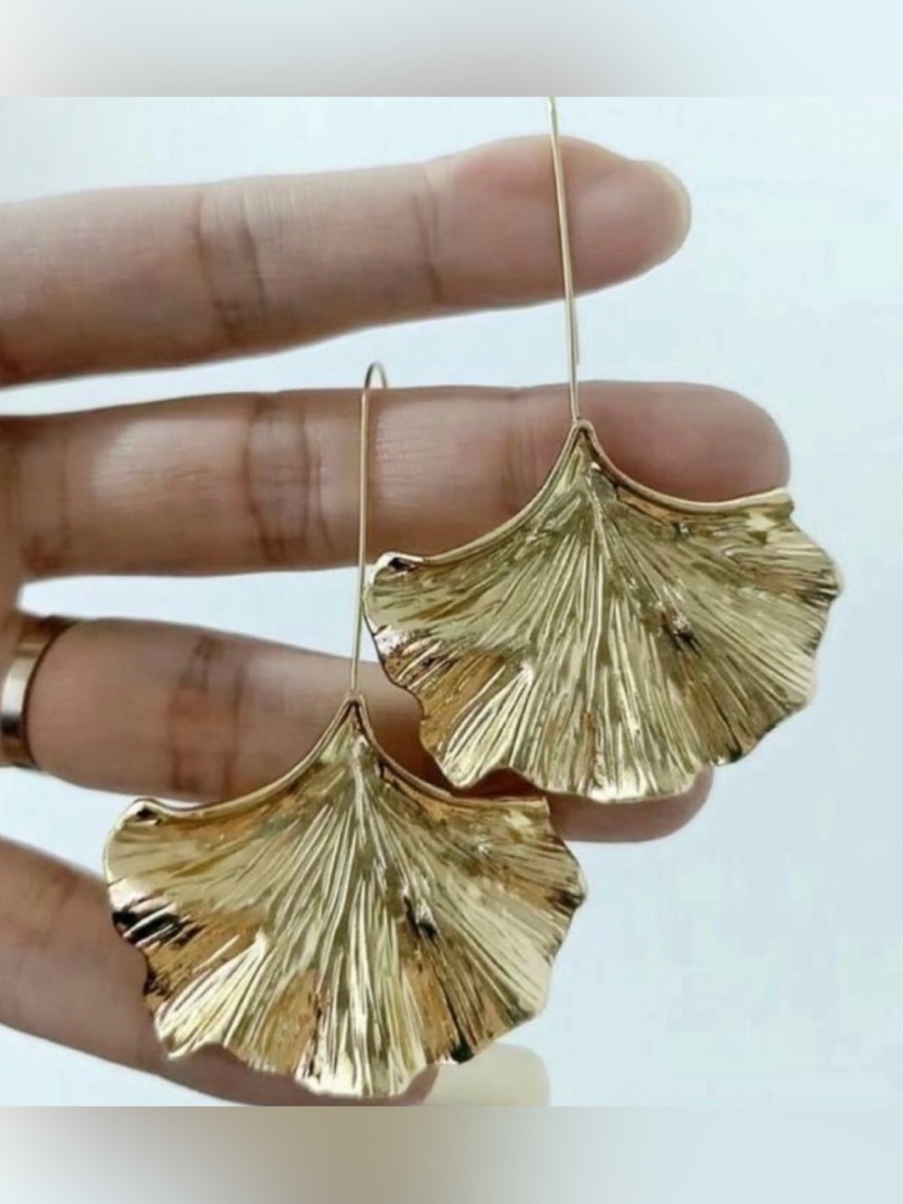 Gold Ginkgo Leaf Drop Earrings